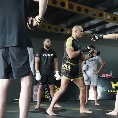 Head Coach Mick runs a striking drill with the class
